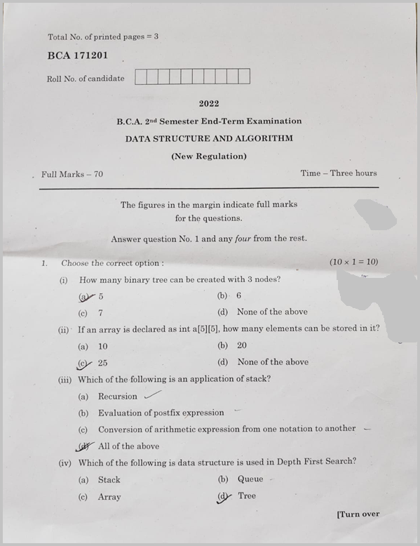 Data Structure And Algorithm Question Paper 2022 