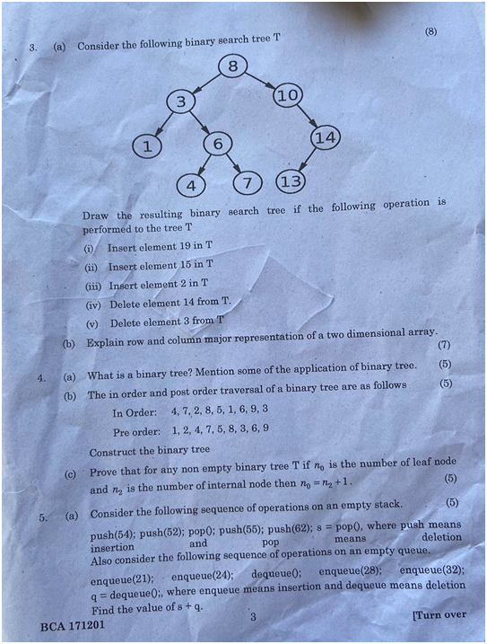 Data Structure And Algorithm Question Paper BCA | BCA Question Paper ...